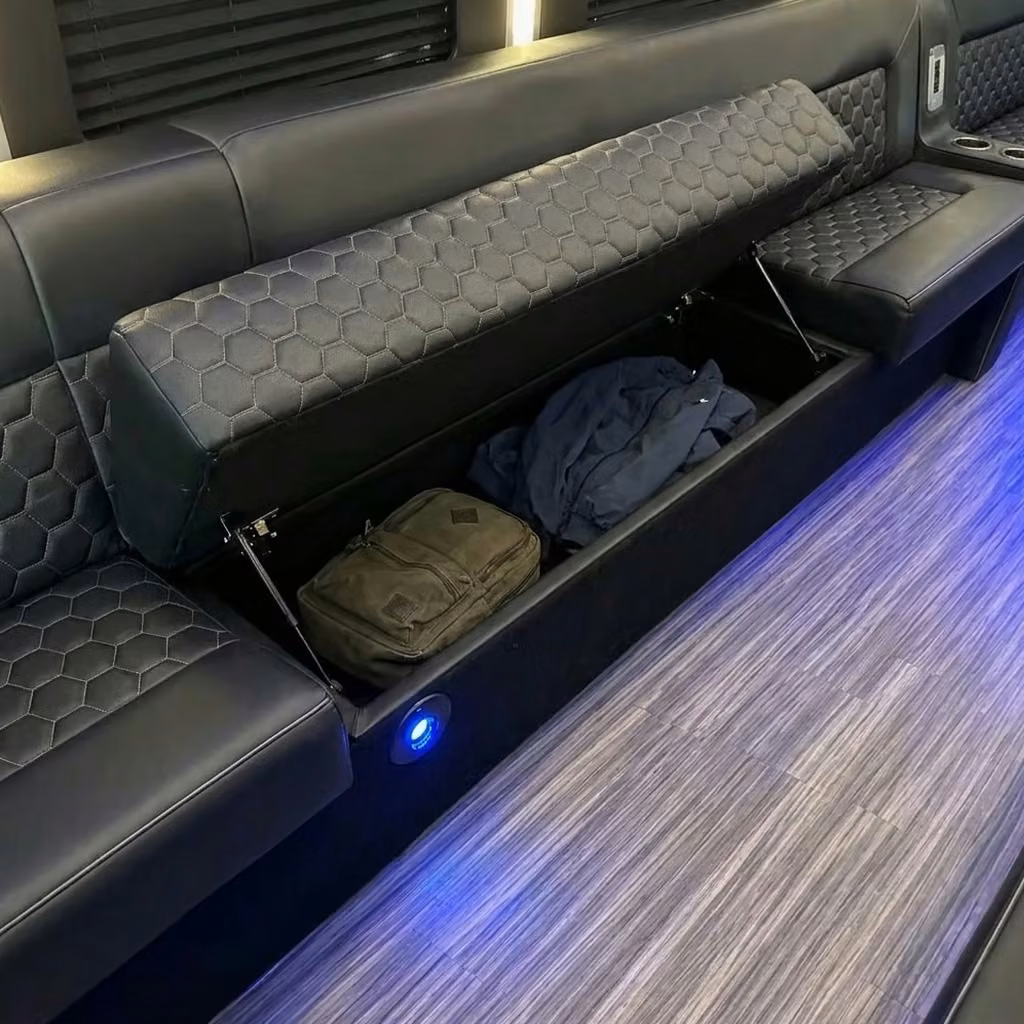 peachtree city party bus under seat storage